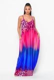 Sexy Leopard Gradient Spaghetti Strap Maxi Dress MEM-8352
