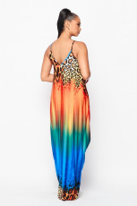 Sexy Leopard Gradient Spaghetti Strap Maxi Dress MEM-8352