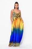 Sexy Leopard Gradient Spaghetti Strap Maxi Dress MEM-8352