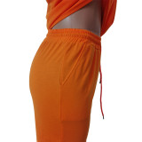 Solid T Shirt Pocket Shorts Casual Two Piece Sets TR-1131