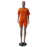 Solid T Shirt Pocket Shorts Casual Two Piece Sets TR-1131