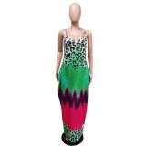 Sexy Leopard Gradient Spaghetti Strap Maxi Dress MEM-8352