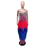 Sexy Leopard Gradient Spaghetti Strap Maxi Dress MEM-8352