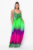 Sexy Leopard Gradient Spaghetti Strap Maxi Dress MEM-8352