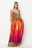 Sexy Leopard Gradient Spaghetti Strap Maxi Dress MEM-8352