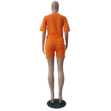 Solid T Shirt Pocket Shorts Casual Two Piece Sets TR-1131