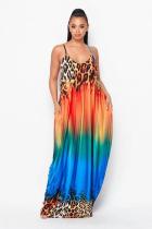 Sexy Leopard Gradient Spaghetti Strap Maxi Dress MEM-8352