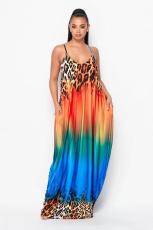 Sexy Leopard Gradient Spaghetti Strap Maxi Dress MEM-8352