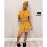 Casual Solid Hole Short Sleeve Two Piece Suits FOSF-8076