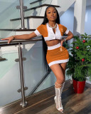Sexy Short Sleeve Crop Top Mini Skirt 2 Piece Sets LX-6893