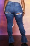 Plus Size Denim Ripped Hole Skinny Jeans Pants LX-6885