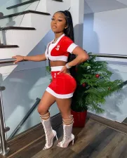 Sexy Short Sleeve Crop Top Mini Skirt 2 Piece Sets LX-6893