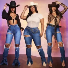 Plus Size Denim Ripped Hole Skinny Jeans Pants LX-6885