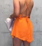Fashion Solid Color Backless Tie Up Mini Dress WSM-K2016