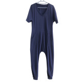Plus Size Solid V Neck Short Sleeve  Loose Jumpsuits BDF-8059