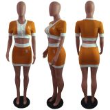 Sexy Short Sleeve Crop Top Mini Skirt 2 Piece Sets LX-6893
