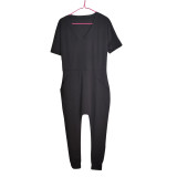 Plus Size Solid V Neck Short Sleeve  Loose Jumpsuits BDF-8059