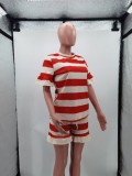 Casual Striped Short Sleeve Two Piece Sets HM-6519