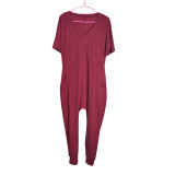 Plus Size Solid V Neck Short Sleeve  Loose Jumpsuits BDF-8059