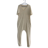 Plus Size Solid V Neck Short Sleeve  Loose Jumpsuits BDF-8059