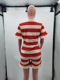 Casual Striped Short Sleeve Two Piece Sets HM-6519