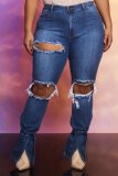 Plus Size Denim Ripped Hole Skinny Jeans Pants LX-6885
