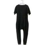 Plus Size Solid V Neck Short Sleeve  Loose Jumpsuits BDF-8059