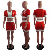 Sexy Short Sleeve Crop Top Mini Skirt 2 Piece Sets LX-6893