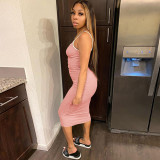 Sexy Ribbed Spaghetti Strap Slim Midi Dress GLF-7018
