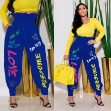 Casual Loose Printed Sashes Long Pants WSYF-5856
