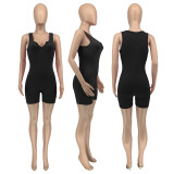 Solid Ribbed Sleeveless Skinny Romper GLF-8114