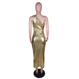 Sexy One Shoulder Hollow Party Club Maxi Dress MK-3053