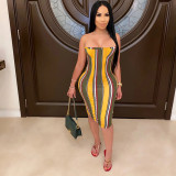 Sexy Striped Off Shoulder Bodycon Midi Tube Dress GLF-8138