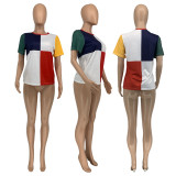 Contrast Color Short Sleeve O Neck T Shirt GLF-8099