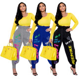 Casual Loose Printed Sashes Long Pants WSYF-5856