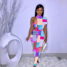 Sexy Printed Tube Top+Hollow Jumpsuit 2 Piece Sets JH-238