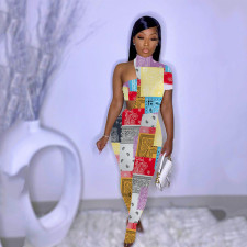 Sexy Printed Tube Top+Hollow Jumpsuit 2 Piece Sets JH-238