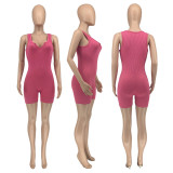 Solid Ribbed Sleeveless Skinny Romper GLF-8114