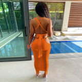 Sexy Solid Backless Long Skirt 2 Piece Sets GLF-7015