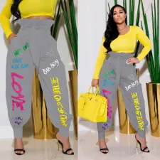 Casual Loose Printed Sashes Long Pants WSYF-5856
