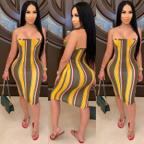 Sexy Striped Off Shoulder Bodycon Midi Tube Dress GLF-8138
