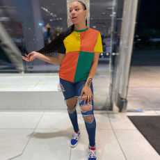 Contrast Color Short Sleeve O Neck T Shirt GLF-8099