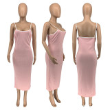 Sexy Ribbed Spaghetti Strap Slim Midi Dress GLF-7018