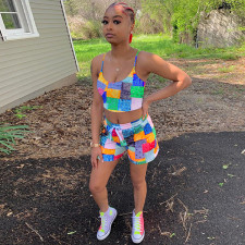 Paisley Print Cami Top And Shorts 2 Piece Sets GLF-8134