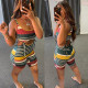 Colorful Striped Lace Up Hollow Romper GLF-7016