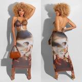 Sexy Printed Halter Backless Maxi Dress OLYF-6053