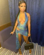 Sexy Deep V Halter Bodysuit+Mini Skirt 2 Piece Sets MAE-2082