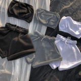 Solid Plush Tube Top And Shorts Fall 2 Piece Sets LUO-3160