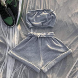 Solid Plush Tube Top And Shorts Fall 2 Piece Sets LUO-3160