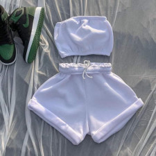 Solid Plush Tube Top And Shorts Fall 2 Piece Sets LUO-3160